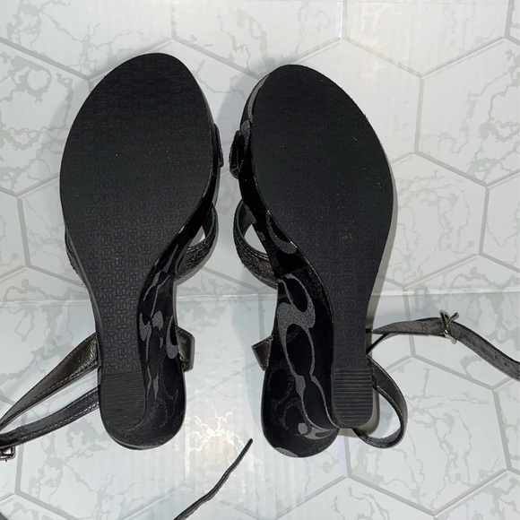 COACH💥PLATFORM BLACK/SILVER WEDGES SANDALS💥 - Picture 5 of 6